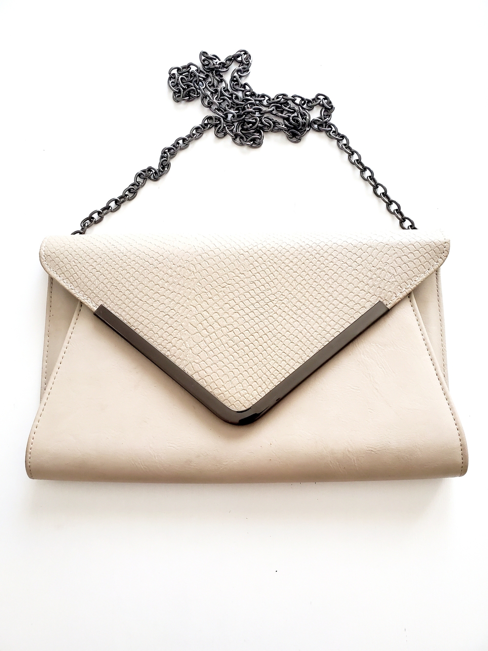 Aldo Cream Envelope Clutch with Gunmetal Chain